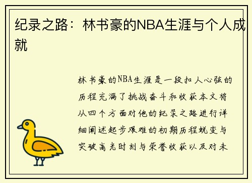 纪录之路：林书豪的NBA生涯与个人成就